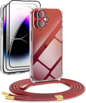 DiDaDi 5-u-1 torbica s ogrlicom za iPhone 16 Plus, crvena