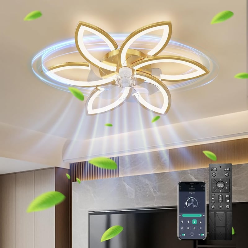 DIDADIDA Csendes Mennyezeti Ventilátor Lámpa Távirányítóval Arany Virág Forma