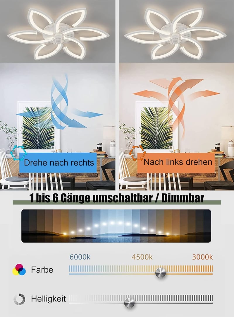 DIDADIDA Csendes Mennyezeti Ventilátor Lámpa Távirányítóval Arany Virág Forma