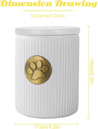 DiDiBirDi Kutya Urna Hamvaknak, Fehér Kerámia Emlékurna Macskáknak és Kutyáknak, Tappancs Mintás Fém Táblával, 15 kg Kapacitás 4