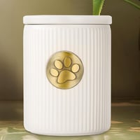 DiDiBirDi Kutya Urna Hamvaknak, Fehér Kerámia Emlékurna Macskáknak és Kutyáknak, Tappancs Mintás Fém Táblával, 15 kg Kapacitás 1
