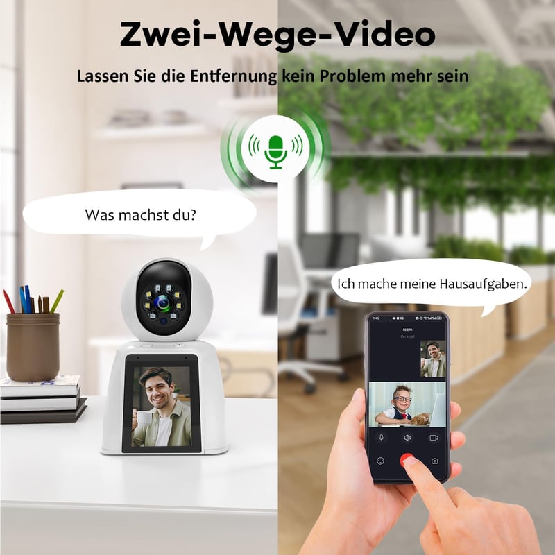 DIDseth 2K 3MP WiFi Beltéri Biztonsági Kamera 2,8" Kijelzővel - 360° Megfigyelés, Kétirányú Videóhívás, Mozgásérzékelés, Kisállat Kamera, Ok