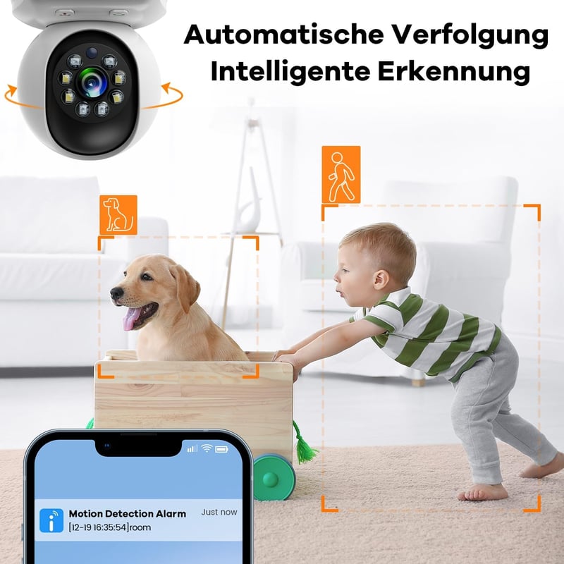 DIDseth 2K 3MP WiFi Beltéri Biztonsági Kamera 2,8" Kijelzővel - 360° Megfigyelés, Kétirányú Videóhívás, Mozgásérzékelés, Kisállat Kamera, Ok