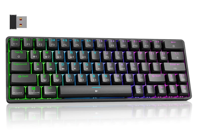 Dierya DK63 Bezdrôtová Mechanická Herná Klávesnica, 60% Kompaktná, RGB Podsvietenie, Bluetooth/2.4G/USB-C, Lineárne Červené Spínače