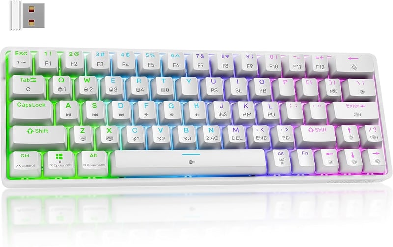 Dierya DK63 Vezeték Nélküli Mechanikus Gamer Billentyűzet, 60% Kompakt, RGB Háttérvilágítás, Bluetooth/2.4G/USB-C, Lineáris Piros Kapcsoló, 