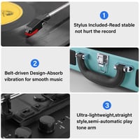 Bluetooth kufríkový gramofón DIGITNOW so vstavanými reproduktormi, 3 rýchlosti, RCA výstup, AUX vstup, konektor na slúchadlá, prevod vinylu na WAV/MP3 5