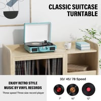 Bluetooth kufríkový gramofón DIGITNOW so vstavanými reproduktormi, 3 rýchlosti, RCA výstup, AUX vstup, konektor na slúchadlá, prevod vinylu na WAV/MP3 7