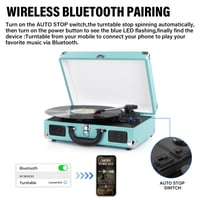 Bluetooth kufríkový gramofón DIGITNOW so vstavanými reproduktormi, 3 rýchlosti, RCA výstup, AUX vstup, konektor na slúchadlá, prevod vinylu na WAV/MP3 3