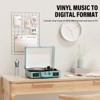 Bluetooth kufríkový gramofón DIGITNOW so vstavanými reproduktormi, 3 rýchlosti, RCA výstup, AUX vstup, konektor na slúchadlá, prevod vinylu na WAV/MP3 4