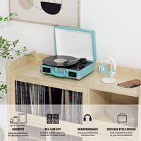 Bluetooth kufríkový gramofón DIGITNOW so vstavanými reproduktormi, 3 rýchlosti, RCA výstup, AUX vstup, konektor na slúchadlá, prevod vinylu na WAV/MP3 6