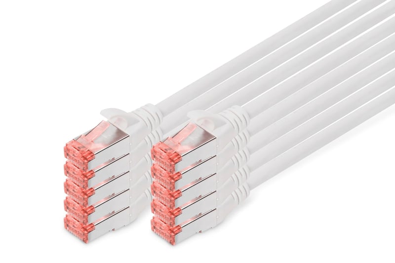 Cablu rețea DIGITUS Cat 6 - 0,5 m - pachet de 10 bucăți - Ecranat S/FTP - Cablu rețea RJ45 - Compatibil Cat 6A și Cat 7 - Gri