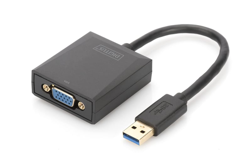 USB 3.0 VGA adaptér DIGITUS DA-70840 – externá grafická karta, rozlíšenie 1080p, čierna, Plug and Play, 1 ks