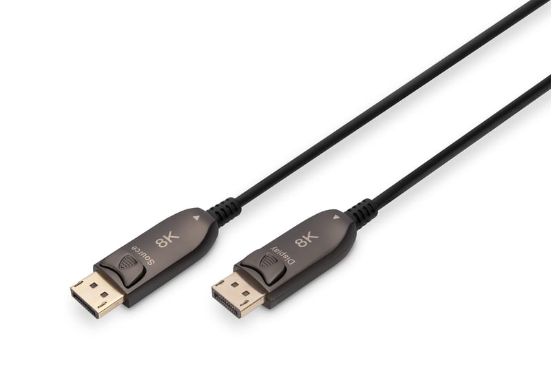 Cablu hibrid cu fibră optică DIGITUS DisplayPort AOC, UHD 8K, 10 m, cu conectori aurii