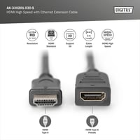 DIGITUS HDMI 2.0 produžni kabel 3 m – UltraHD 4K 60Hz – Type A muški-ženski – Ethernet – pozlaćeni kontakti – TV, monitor, projektor, PC 2