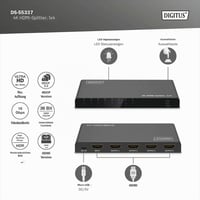 DIGITUS HDMI rozbočovač 1x4 – 1 vstup, 4 výstupy – UHD 4K 60Hz, HDMI 2.0, HDCP 2.2, HDR, Deep Color, EDID, DTS, Dolby Digital, čierny 2