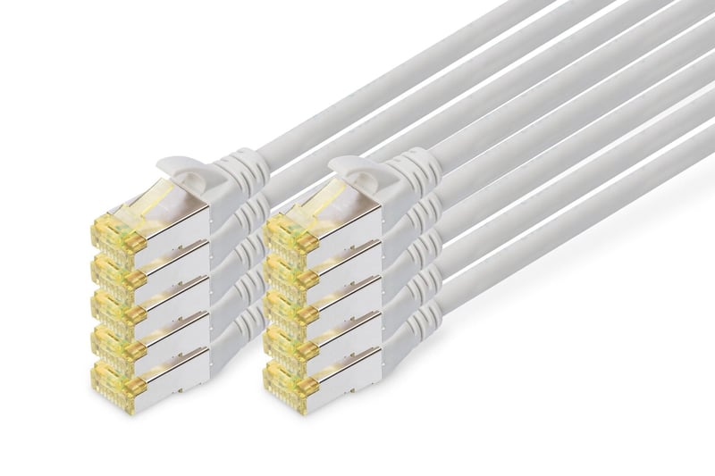 Cablu rețea DIGITUS Cat 6A - 0,25 m - 10 bucăți - Ecranat S/FTP - Cablu Ethernet RJ45 - Compatibil Cat 6 și Cat 7 - Gri