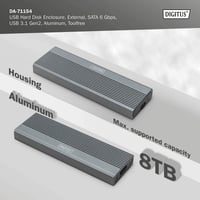 Carcasă DIGITUS M.2 SATA SSD - USB 3.1 Gen2 Type-C - 6 Gbps - Conector B Key - Carcasă unitate externă 4
