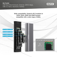 Carcasă DIGITUS M.2 SATA SSD - USB 3.1 Gen2 Type-C - 6 Gbps - Conector B Key - Carcasă unitate externă 3