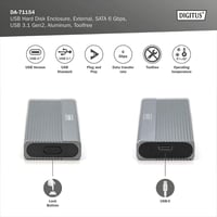 Carcasă DIGITUS M.2 SATA SSD - USB 3.1 Gen2 Type-C - 6 Gbps - Conector B Key - Carcasă unitate externă 2