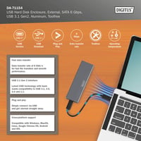 Carcasă DIGITUS M.2 SATA SSD - USB 3.1 Gen2 Type-C - 6 Gbps - Conector B Key - Carcasă unitate externă 6