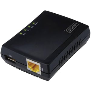 DIGITUS višenamjenski USB mrežni poslužitelj s podrškom za NAS, pisač i USB hub, 1 priključak, USB 2.0, 10/100 Mbit/s, RJ45, crni