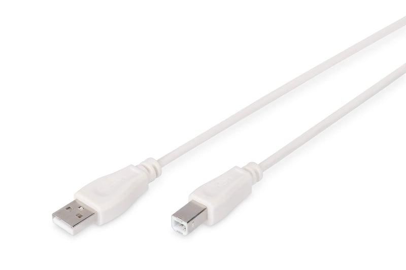 Prepojovací kábel DIGITUS USB 2.0 – typ A (samec) – typ B (samec) – 1,8 m – 480 Mb/s – pre tlačiareň, rozbočovač – béžový