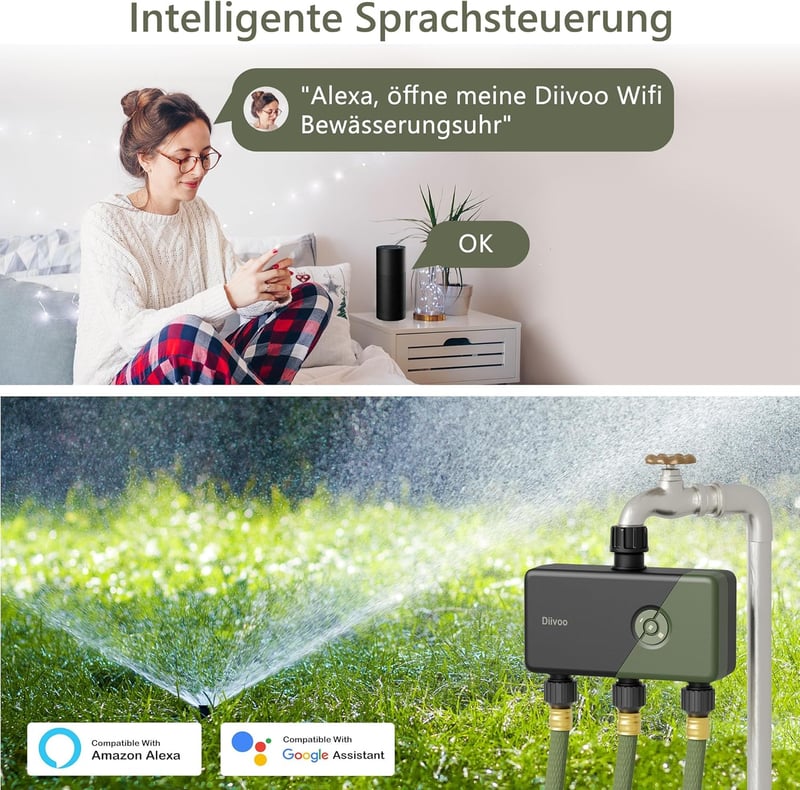 Diivoo Okos Öntözőszámítógép WiFi 3 Kimenet RFID Technológia Alexa Vezérlés Automata Kerti Öntözőrendszer Időzítő