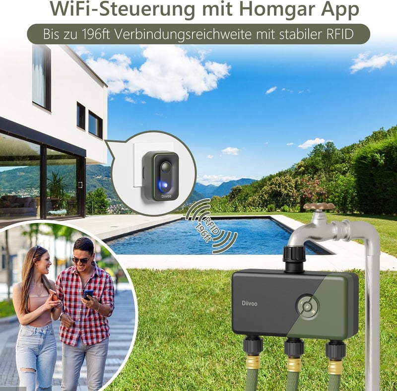 Diivoo Okos Öntözőszámítógép WiFi 3 Kimenet RFID Technológia Alexa Vezérlés Automata Kerti Öntözőrendszer Időzítő