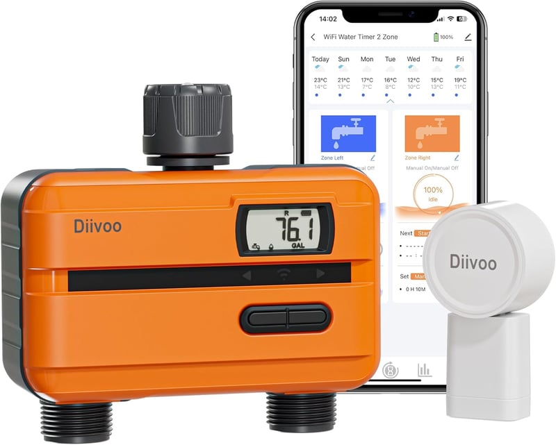 Diivoo WiFi Öntözőóra 2 Kimenettel, Vízfogyasztásmérővel és Okos Alkalmazással