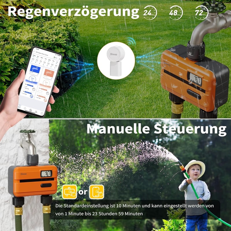 Diivoo WiFi Öntözőóra 2 Kimenettel, Vízfogyasztásmérővel és Okos Alkalmazással