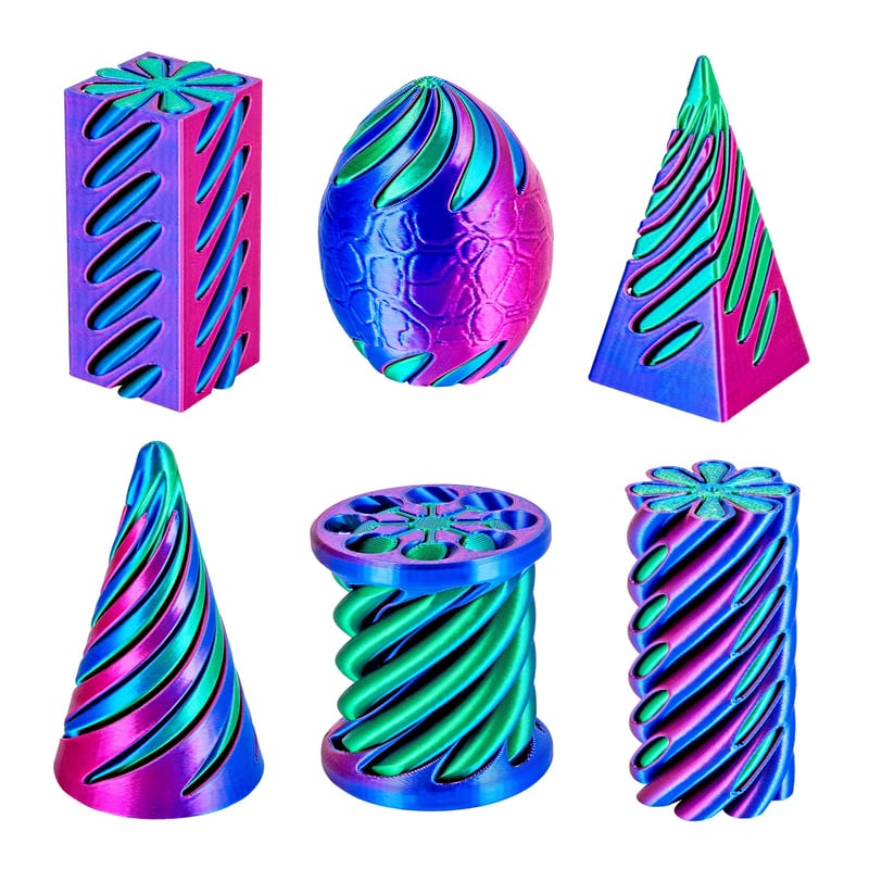 Dikale špirálová fidget pyramída, 3D tlačená hračka, 6 ks, flexibilná antistresová hračka na stôl pre deti aj dospelých, ružová
