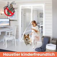 DIKER Mágneses Szúnyogháló Ajtó 90x200cm Fehér - Fúrás Nélkül Szerelhető - 90 x 200 cm, White 2