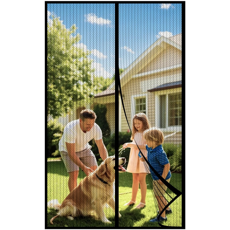 Plasă de țânțari DIKER pentru ușă de balcon cu magnet, plasă anti-insecte pentru ușă 120x210 cm, perdea împotriva insectelor pentru ușă de terasă, negru