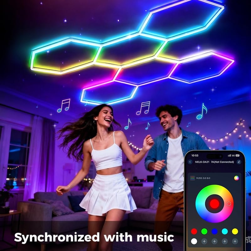 DIKHEE LED Mennyezeti Lámpa RGB Dimmelhető Zeneszinkron Hexagon Távirányító App
