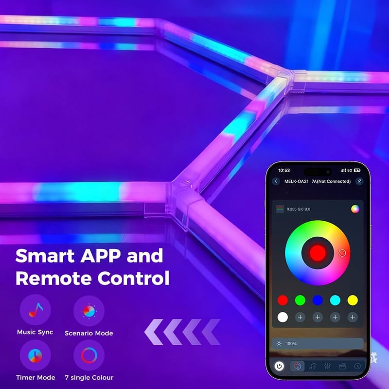 DIKHEE LED Mennyezeti Lámpa RGB Dimmelhető Zeneszinkron Hexagon Távirányító App