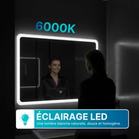 Dileci LED kúpeľňové zrkadlo 100x70 cm, matný rám, nastaviteľné studené biele svetlo 6000K, funkcia proti zahmlievaniu, EÚ zástrčka, moderný dizajn 4