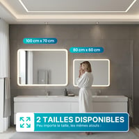 Dileci LED kúpeľňové zrkadlo 100x70 cm, matný rám, nastaviteľné studené biele svetlo 6000K, funkcia proti zahmlievaniu, EÚ zástrčka, moderný dizajn 5