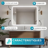 Dileci LED kúpeľňové zrkadlo 100x70 cm, matný rám, nastaviteľné studené biele svetlo 6000K, funkcia proti zahmlievaniu, EÚ zástrčka, moderný dizajn 2