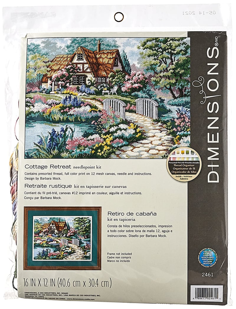 Dimensions Cottage Retreat vyšívacia súprava s vankúšikom, 40,6 x 25,4 cm, hotová výšivka