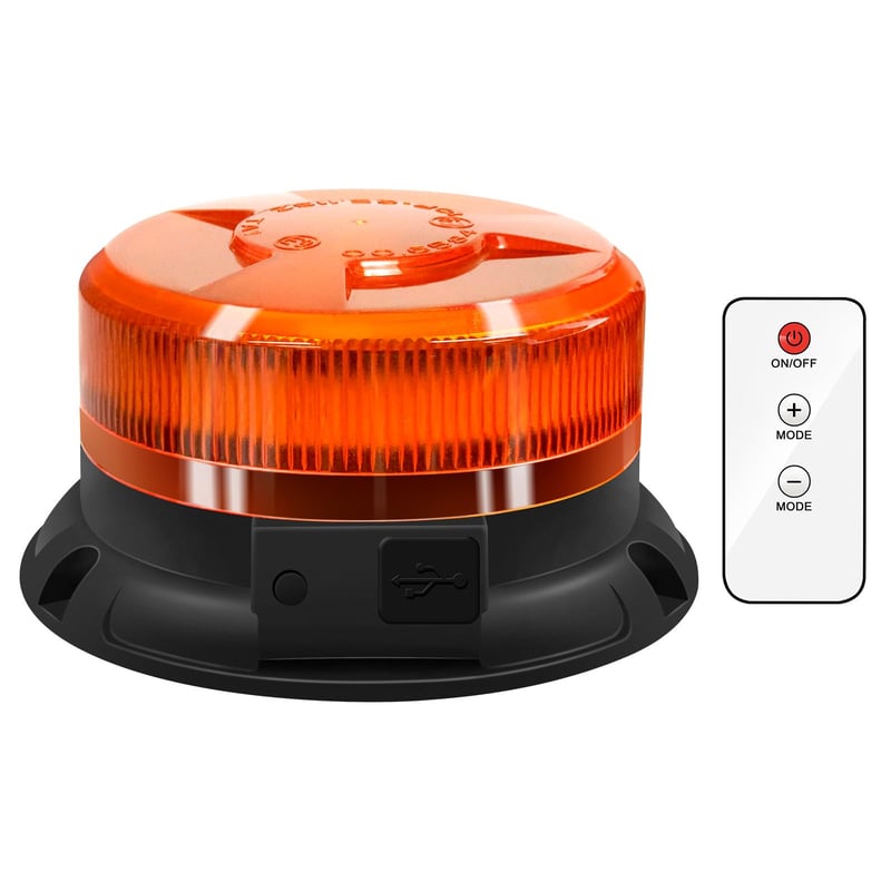 Dinfu Magnetické žlté výstražné blikajúce svetlo s diaľkovým ovládaním - 12V LED výstražná lampa s 9 režimami - s USB a nabíjačkou do autozapaľovača pre auto, ...