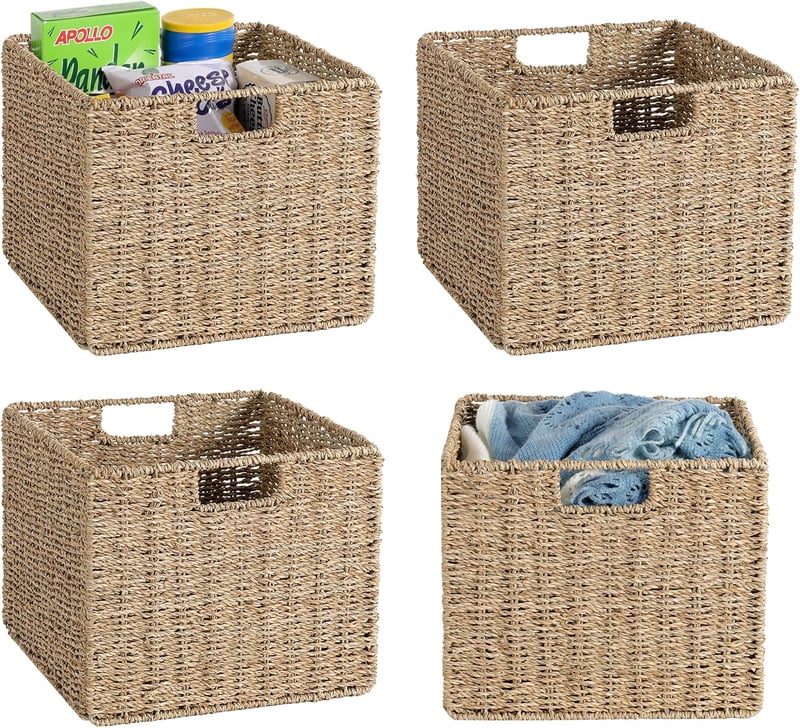 DINGTAI Kallax Kosár Szalmából 30x30x25cm Összecsukható Tárolo Kosarak 4db Szett