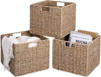 DINGTAI Kallax Kosár Szalmából 30x30x25cm Összecsukható Tárolo Kosarak 4db Szett 4