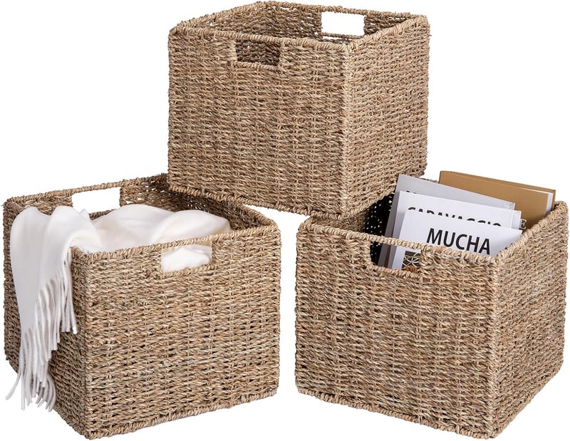 DINGTAI Kallax Kosár Szalmából 30x30x25cm Összecsukható Tárolo Kosarak 4db Szett