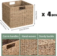 DINGTAI Kallax Kosár Szalmából 30x30x25cm Összecsukható Tárolo Kosarak 4db Szett 5