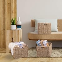 DINGTAI Kallax Kosár Szalmából 30x30x25cm Összecsukható Tárolo Kosarak 4db Szett 7