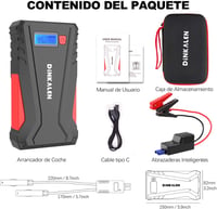DINKALEN DN100 Hordozható Autós Bikázó 800A, Powerbank Funkcióval, 7.0L Benzin/5.5L Dízel Motorokhoz, LED Lámpával, Fekete-Piros 8