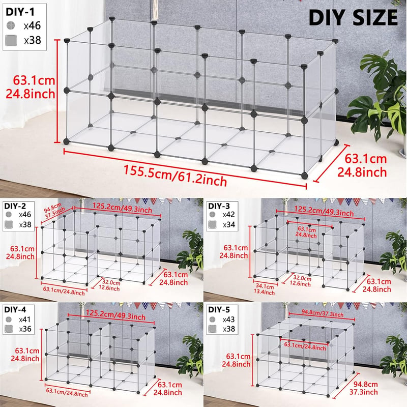 DINMO Nyúl és Tengerimalac Ketrecrendszer 155x63cm Hordozható Játszókerítés