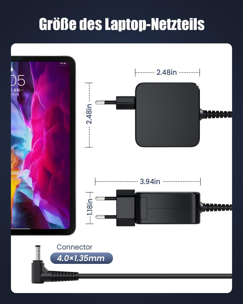DINTYOU 45W Laptop Töltő 19V 2.37A 4.0x1.35mm - ASUS ZenBook UX305 UX330UA VivoBook Ultrabook Kompatibilis Adapter Túlfeszültség Védelemmel