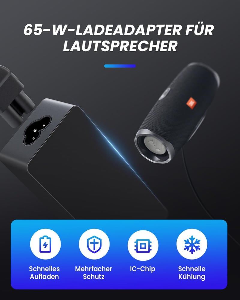 DINTYOU 65W Töltő 5.5x2.5mm - JBL Xtreme, Xtreme 2 Bluetooth Hangszóróhoz - Univerzális Adapter Toshiba, HP Készülékekhez - Gyorstöltő Funkc