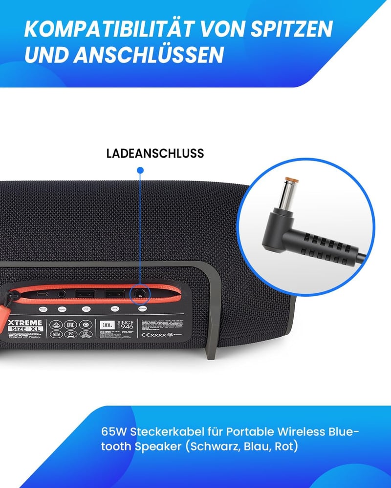 DINTYOU 65W Töltő 5.5x2.5mm - JBL Xtreme, Xtreme 2 Bluetooth Hangszóróhoz - Univerzális Adapter Toshiba, HP Készülékekhez - Gyorstöltő Funkc